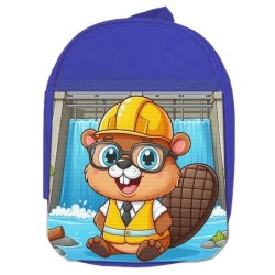 MOCHILA AZUL castor ingeniero profesion animal presa rio agua escolar personalizado picnic excursión deporte