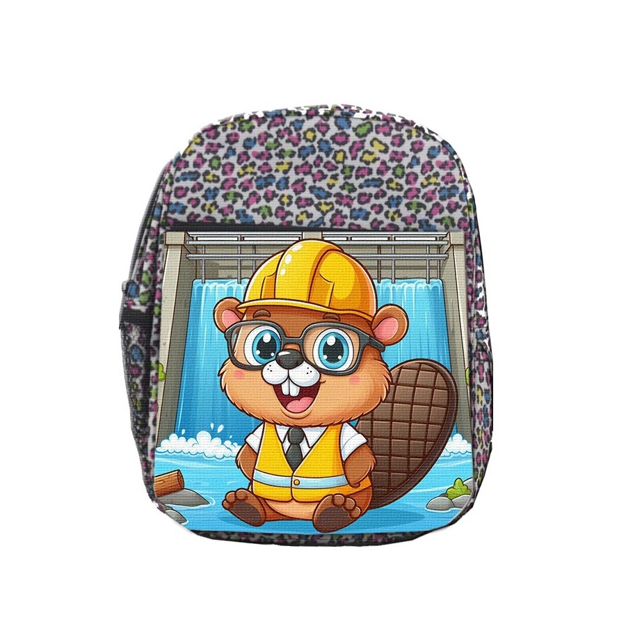 MOCHILA LUNARES ESTAMPADO castor ingeniero profesion animal presa rio agua escolar personalizado picnic excursión deporte