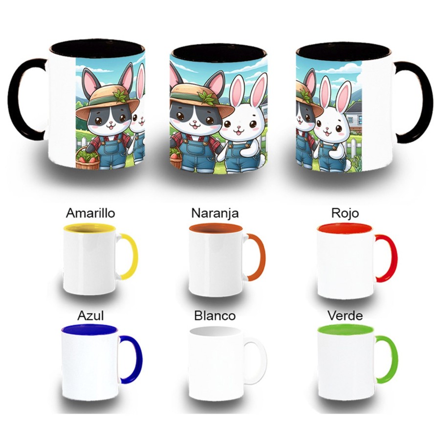 TAZA COLORES conejo familia profesion granjero rancho animales color personalizada