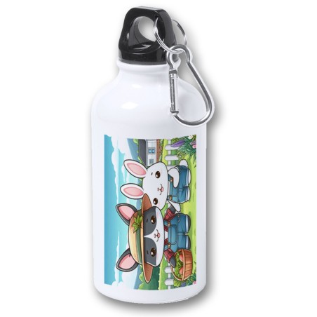 BIDON 400ML METALICO conejo familia profesion granjero rancho animales para viaje y deporte