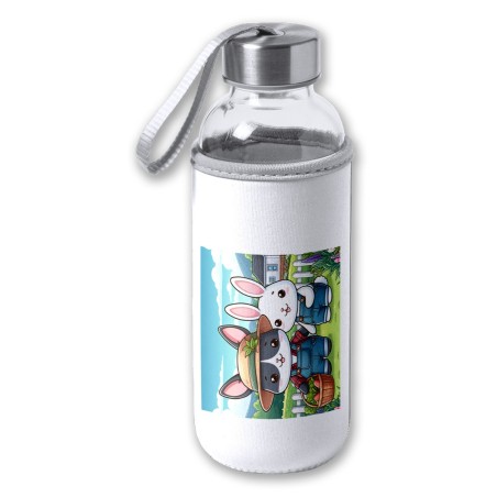 BIDON DE 420 ML CON FUNDA DE NEOPRENO conejo familia profesion granjero rancho animales tapon seguridad