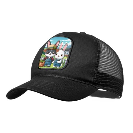 GORRA NEGRA CON REJILLA conejo familia profesion granjero rancho animales moda deporte