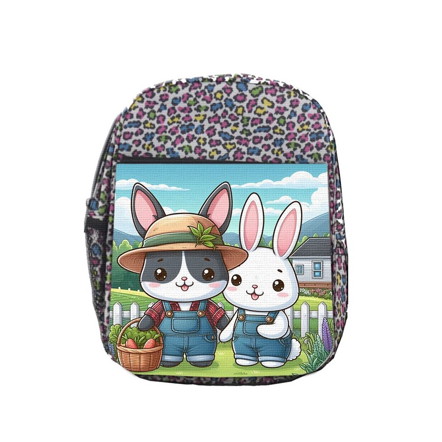 MOCHILA LUNARES ESTAMPADO conejo familia profesion granjero rancho animales escolar personalizado picnic excursión deporte