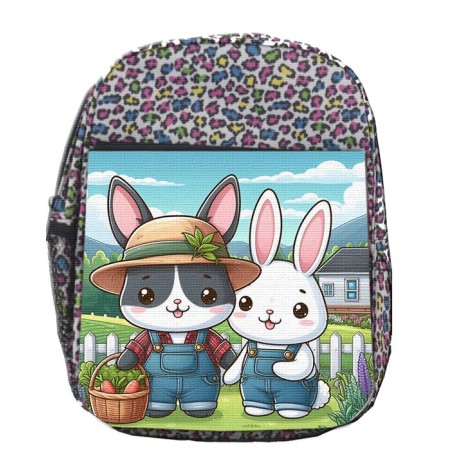 MOCHILA LUNARES ESTAMPADO conejo familia profesion granjero rancho animales escolar personalizado picnic excursión deporte