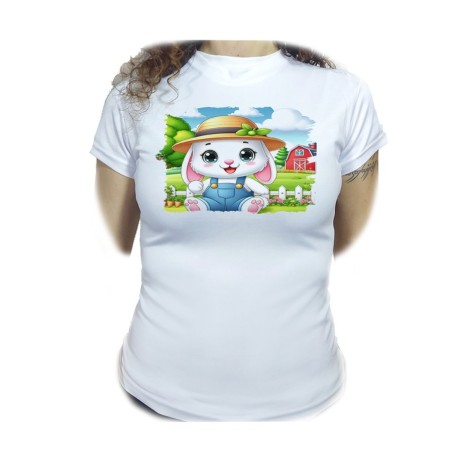 CAMISETA MUJER conejo granjero profesion animal rancho cultivo moda personalizada