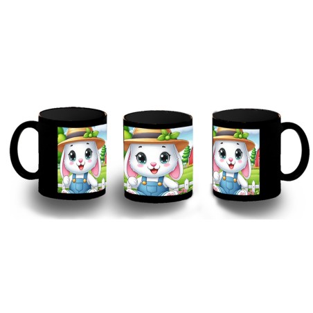 TAZA COMPLETAMENTE NEGRA conejo granjero profesion animal rancho cultivo personalizada