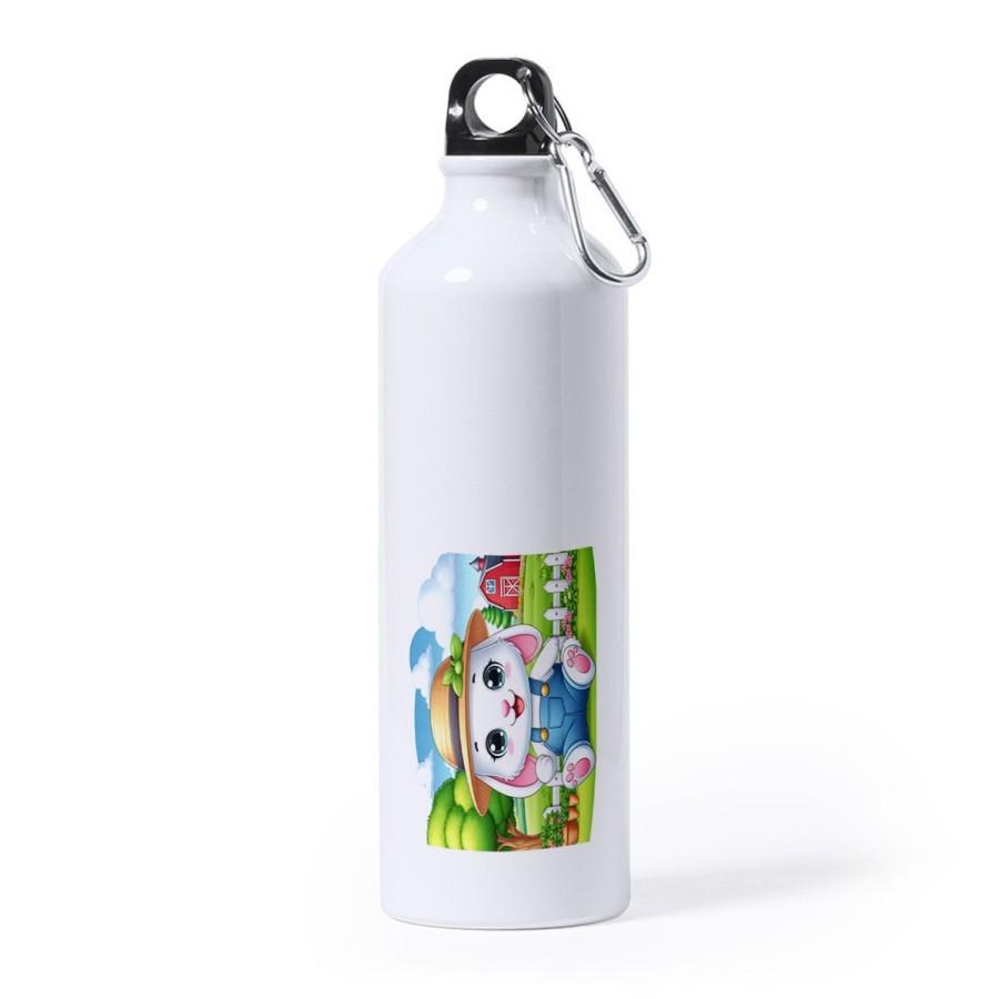 BIDON GRANDE 800 ML ACERO INOXIDABLE conejo granjero profesion animal rancho cultivo deporte deportivo mosqueton botella