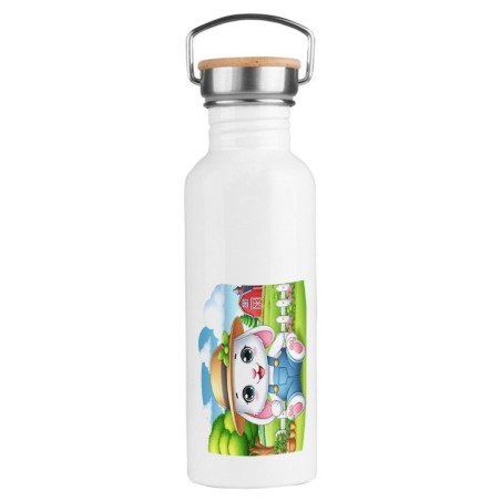 BIDON 750 ML ACERO INOXIDABLE ESTILO RETRO conejo granjero profesion animal rancho cultivo deporte deportivo botella