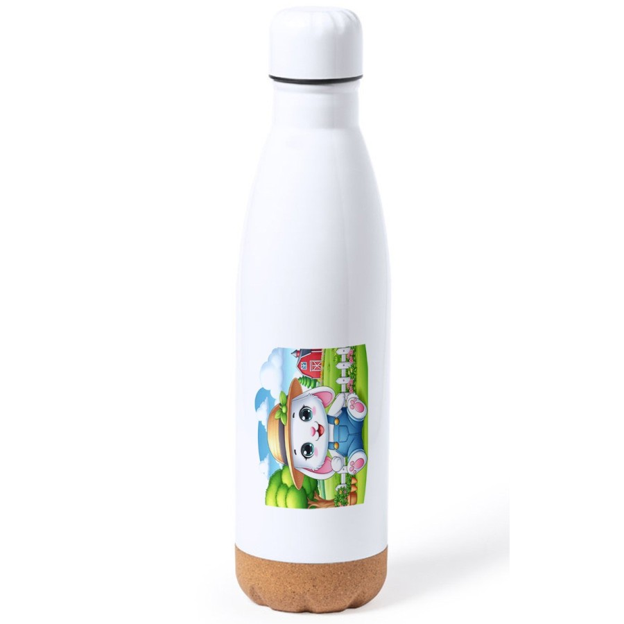 BIDON 750 ML ACERO INOXIDABLE ADORNO DE CORCHO conejo granjero profesion animal rancho cultivo tapon botella