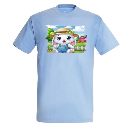 CAMISETA AZUL CIELO conejo granjero profesion animal rancho cultivo moda verano personalizada