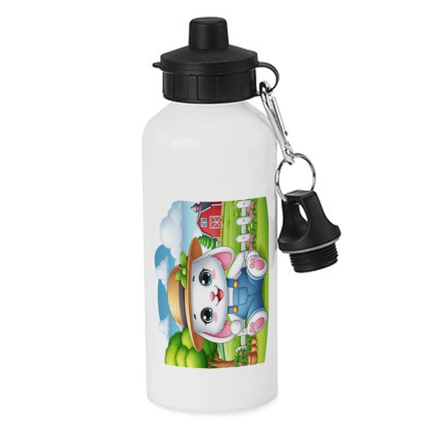 BIDON 600 ML ACERO INOXIDABLE CON CHUPON conejo granjero profesion animal rancho cultivo escolar deporte bicicleta