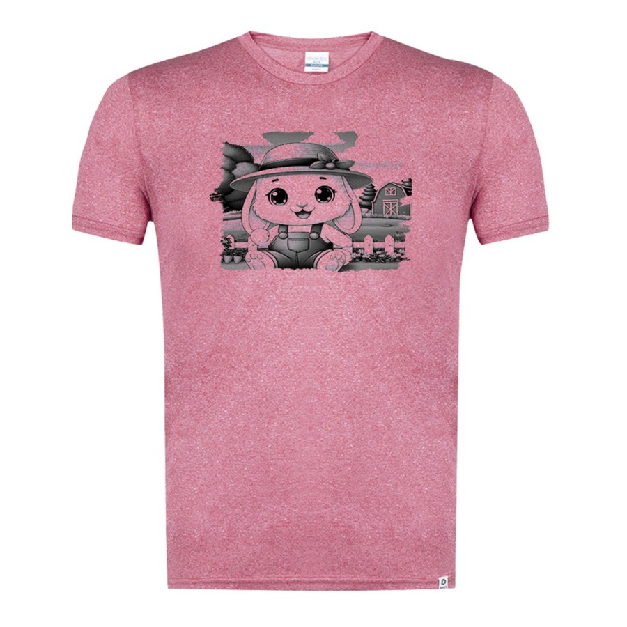 CAMISETA ROJA MEZCLA CON IMAGEN EN TONALIDADES NEGRAS conejo granjero profesion animal rancho cultivo tshirt