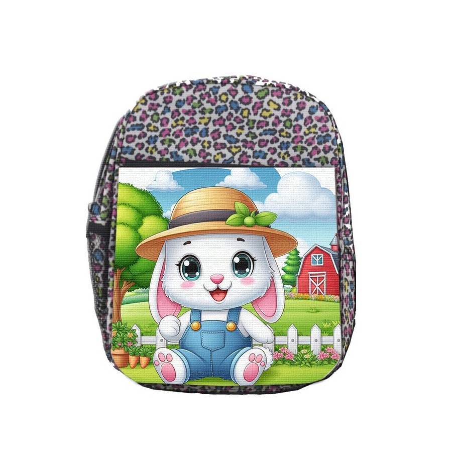 MOCHILA LUNARES ESTAMPADO conejo granjero profesion animal rancho cultivo escolar personalizado picnic excursión deporte