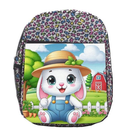 MOCHILA LUNARES ESTAMPADO conejo granjero profesion animal rancho cultivo escolar personalizado picnic excursión deporte