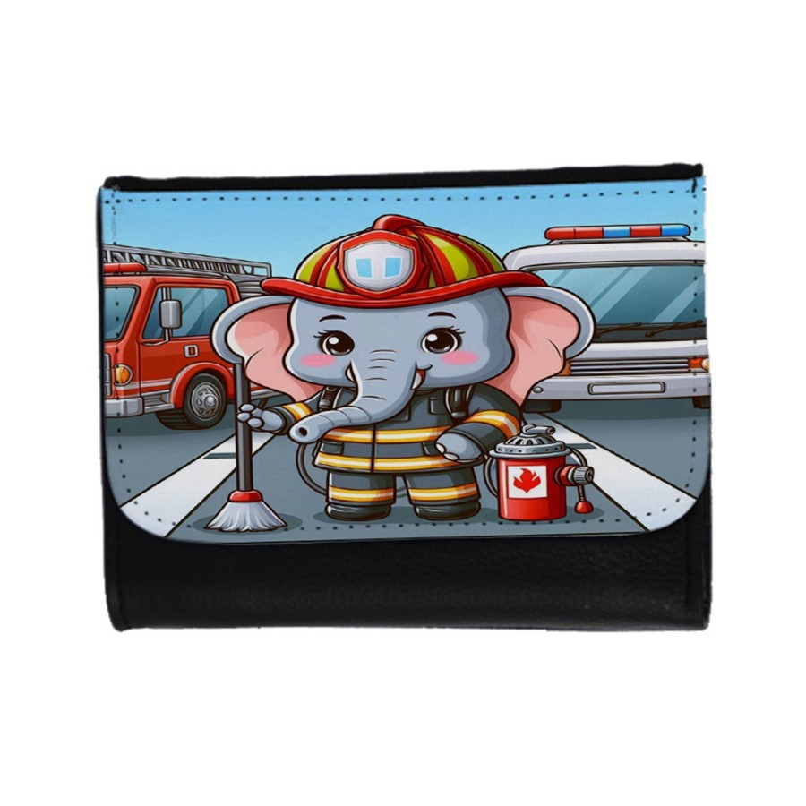 BILLETERA BILLETERO elefante bombero profesion emergencia salvamento unisex negro monedero