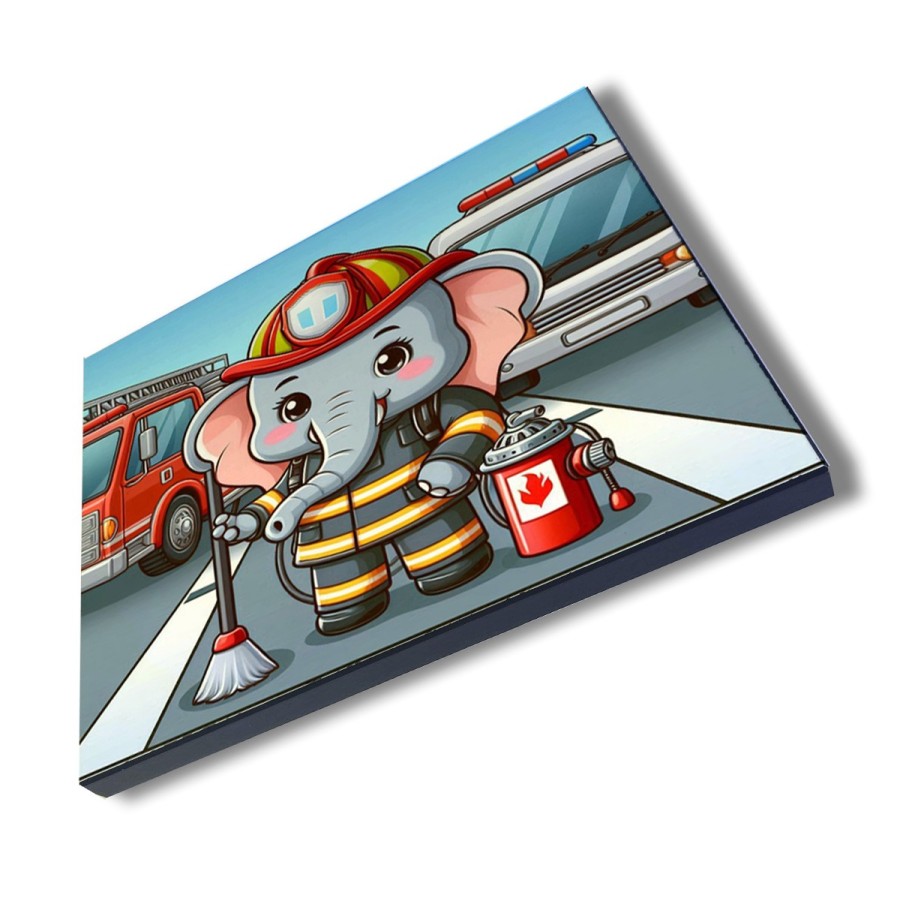 PANEL FOTOGRÁFICO DECORATIVO elefante bombero profesion emergencia salvamento cuadro acabado brillante elegante pared