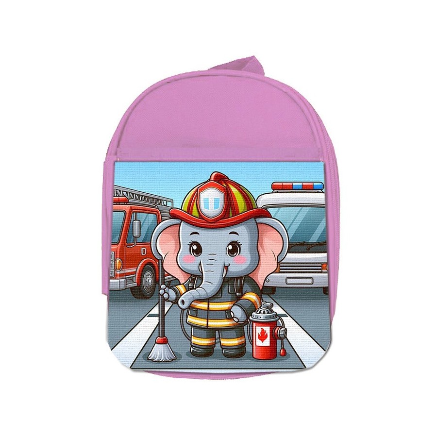 MOCHILA ROSA elefante bombero profesion emergencia salvamento escolar personalizado picnic excursión deporte