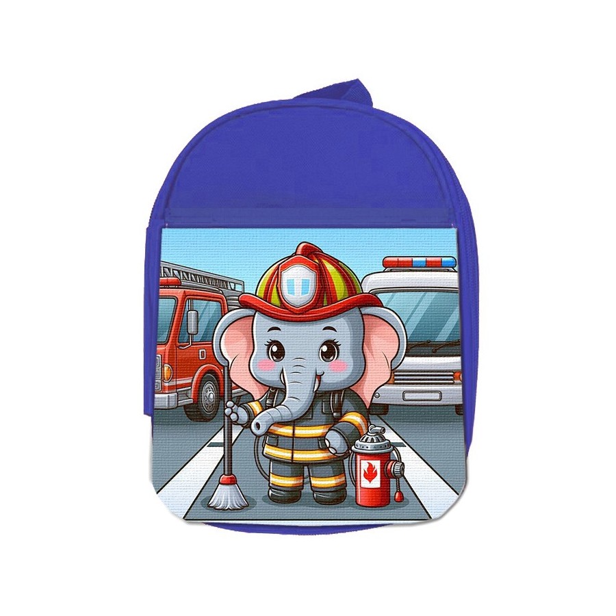 MOCHILA AZUL elefante bombero profesion emergencia salvamento escolar personalizado picnic excursión deporte