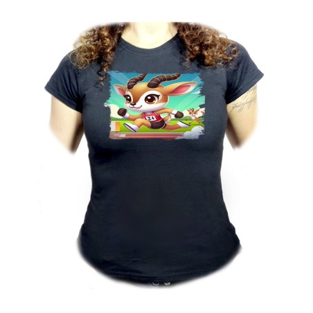 CAMISETA NEGRA MUJER gacela deportista profesion juegos olimpicos oferta personalizada