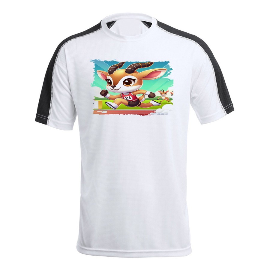 CAMISETA TÉCNICA FRANJA MANGAS NEGRA gacela deportista profesion juegos olimpicos personalizada