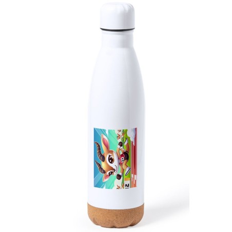 BIDON 750 ML ACERO INOXIDABLE ADORNO DE CORCHO gacela deportista profesion juegos olimpicos tapon botella