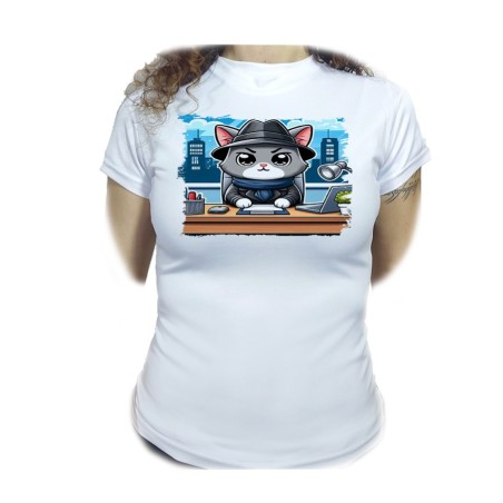 CAMISETA MUJER gato detective profesion espia mascota animal moda personalizada