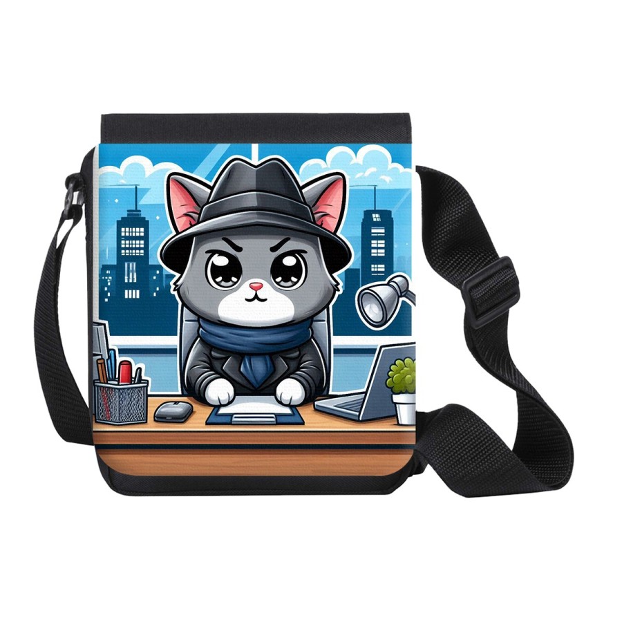 BANDOLERA PEQUEÑA gato detective profesion espia mascota animal bolso personalizada