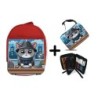 PACK MOCHILA ROJA Y ESTUCHE gato detective profesion espia mascota animal material escolar