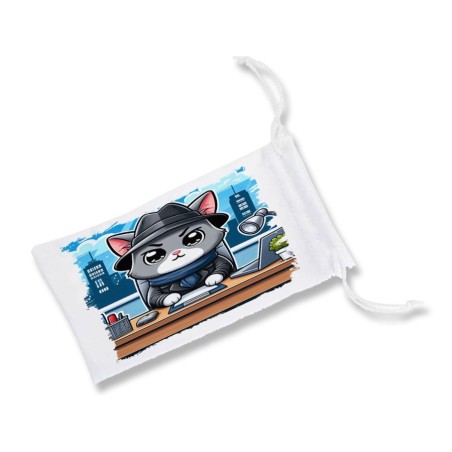 FUNDA BOLSA MULTIUSOS gato detective profesion espia mascota animal gafas dados rol personalizada color