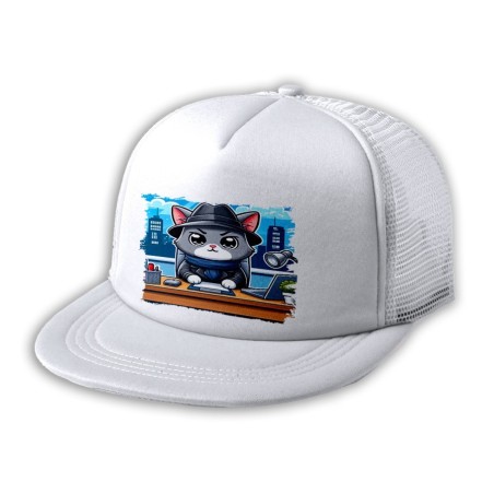 GORRA 5 PANELES REDECILLA TRASERA gato detective profesion espia mascota animal estilo rapero