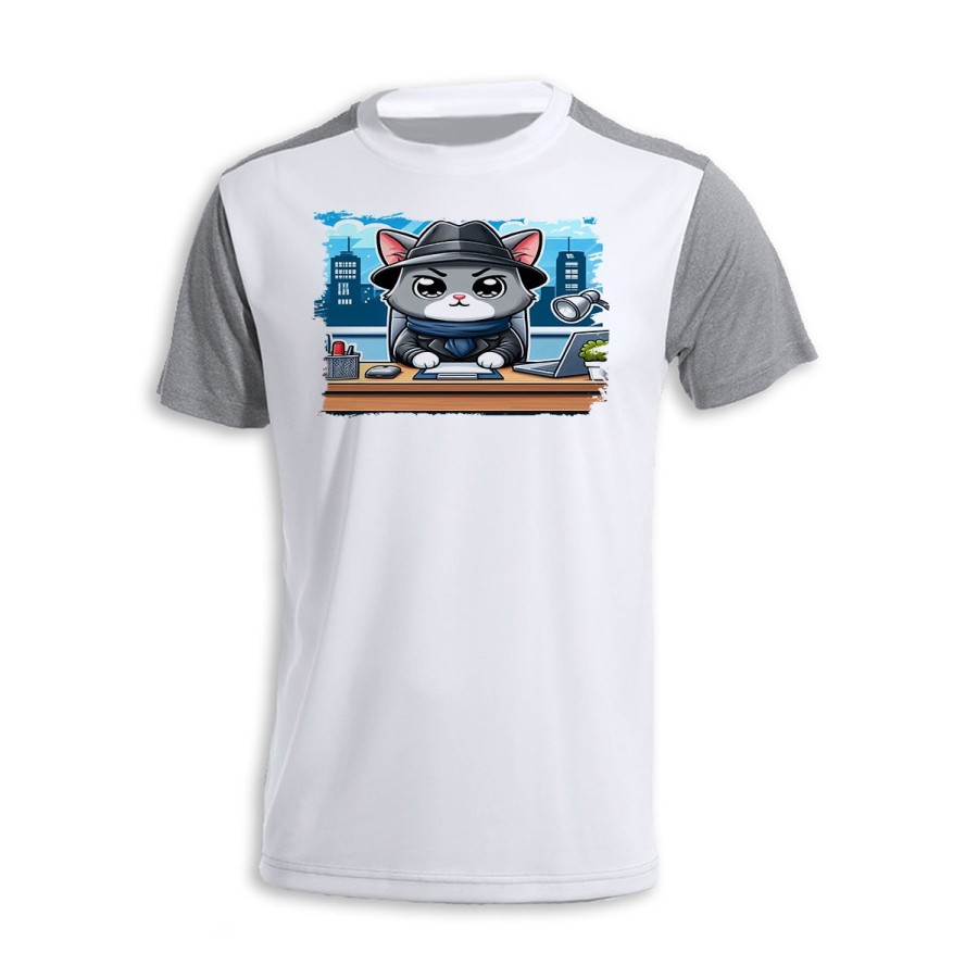 CAMISETA DISEÑO BICOLOR gato detective profesion espia mascota animal personalizada