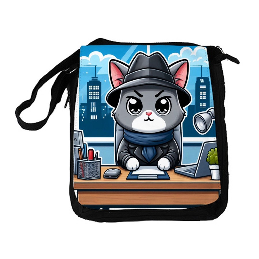 BANDOLERA REPORTERO MEDIANA BOLSO gato detective profesion espia mascota animal bolsa mochila hombro