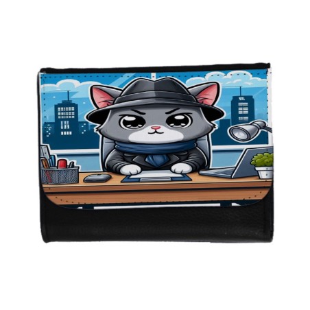 BILLETERA BILLETERO gato detective profesion espia mascota animal unisex negro monedero