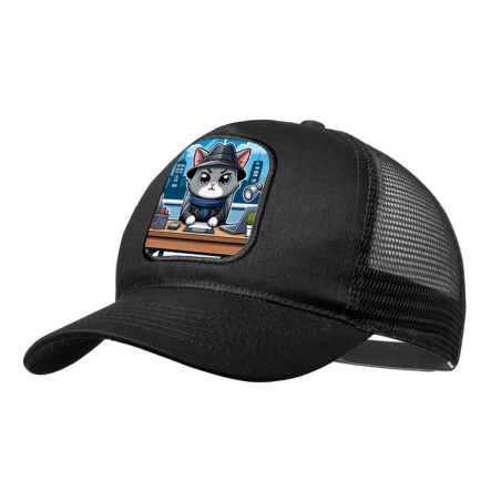 GORRA NEGRA CON REJILLA gato detective profesion espia mascota animal moda deporte