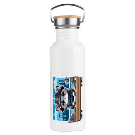 BIDON 750 ML ACERO INOXIDABLE ESTILO RETRO gato detective profesion espia mascota animal deporte deportivo botella