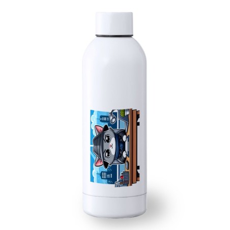 BIDON 500 ML ACERO INOXIDABLE gato detective profesion espia mascota animal deporte deportivo botella senderismo