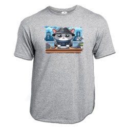 CAMISETA GRIS MEZCLA gato...