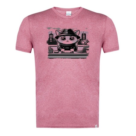 CAMISETA ROJA MEZCLA CON IMAGEN EN TONALIDADES NEGRAS gato detective profesion espia mascota animal tshirt