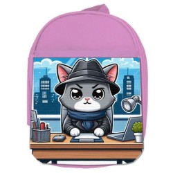 MOCHILA ROSA gato detective...