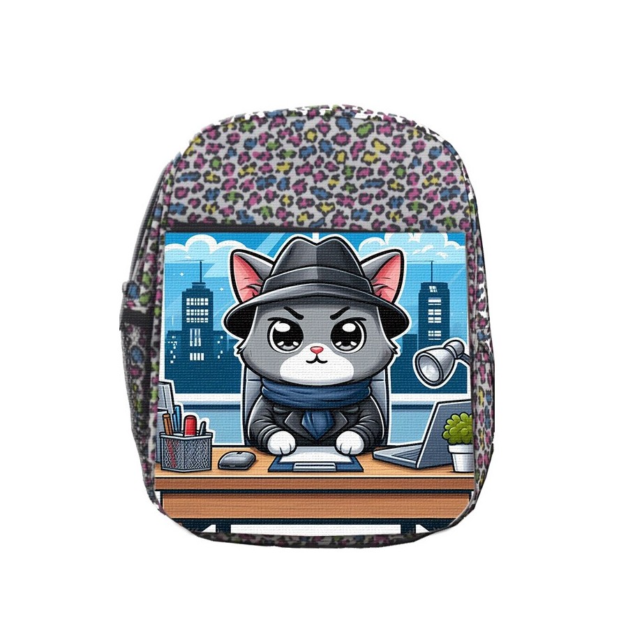 MOCHILA LUNARES ESTAMPADO gato detective profesion espia mascota animal escolar personalizado picnic excursión deporte