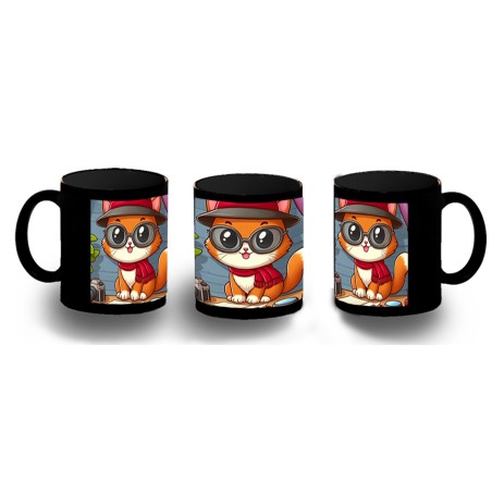 TAZA COMPLETAMENTE NEGRA gato periodista profesion reportero periodico personalizada