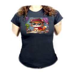 CAMISETA NEGRA MUJER gato...