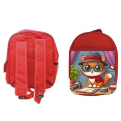 MOCHILA ROJA gato periodista profesion reportero periodico escolar personalizado