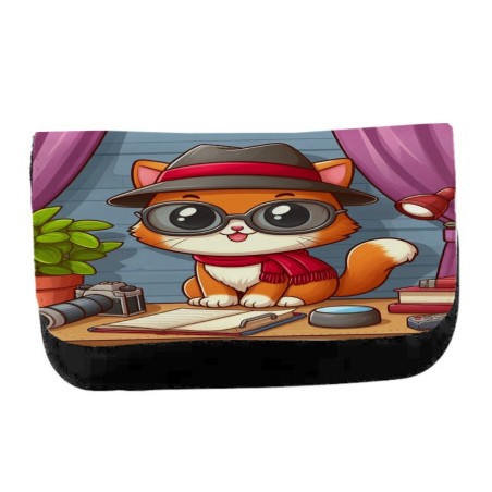 ESTUCHE NECESER DE LONA gato periodista profesion reportero periodico unisex negro bolsa aseo multiusos