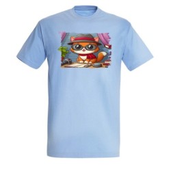 CAMISETA AZUL CIELO gato...