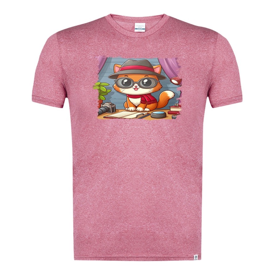 CAMISETA ROJA MEZCLA gato periodista profesion reportero periodico moda verano tshirt