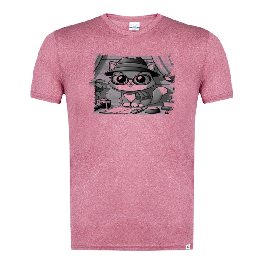 CAMISETA ROJA MEZCLA CON IMAGEN EN TONALIDADES NEGRAS gato periodista profesion reportero periodico tshirt