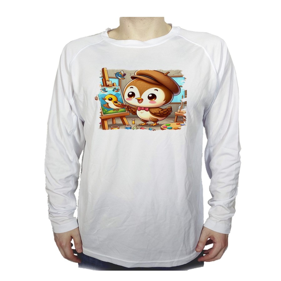 CAMISETA MANGA LARGA gorrion artista profesion dibujante pajaro cuadro personalizada