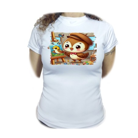 CAMISETA MUJER gorrion artista profesion dibujante pajaro cuadro moda personalizada