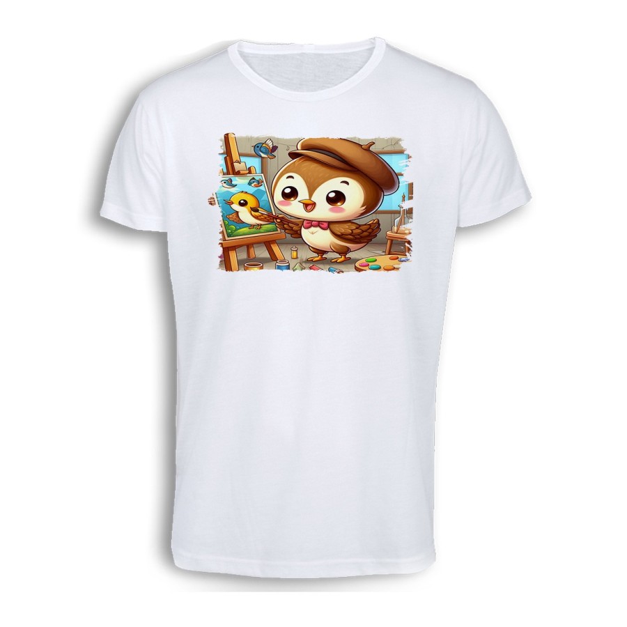 CAMISETA TACTO ALGODÓN gorrion artista profesion dibujante pajaro cuadro cómoda personalizada